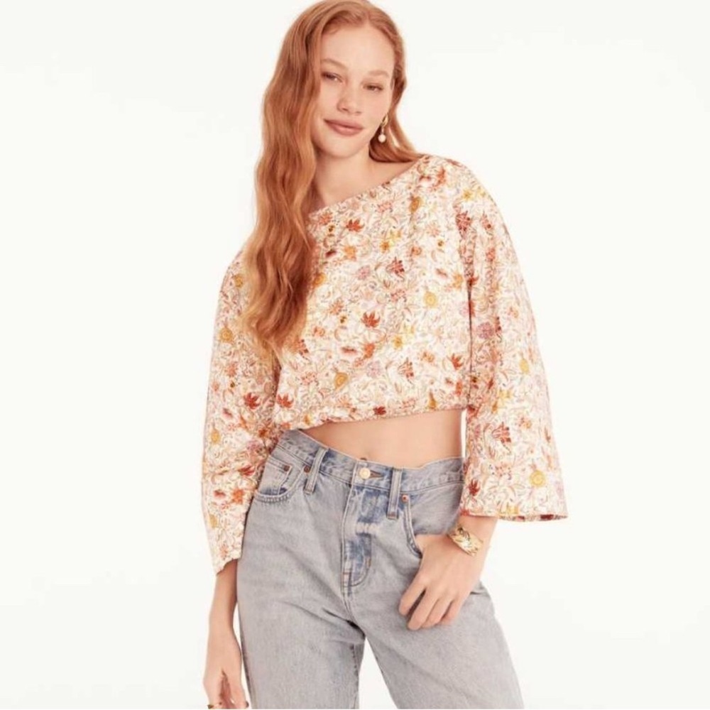 J. Crew X Liberty Fabric NWOT Cropped Bell Sleeve Floral Blouse Size M